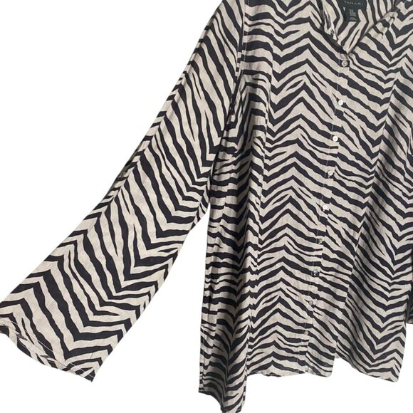 (2) Tahari linen tunic blouses 3X green brown stripe - Picture 11 of 12